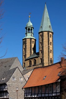 The two unequal towers of the Protestant-Lutheran market church of St Cosmas and Damian in the old