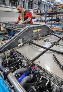 Herten, North Rhine-Westphalia, Germany, Cummins Hydrogenics fuel cell factory. An employee