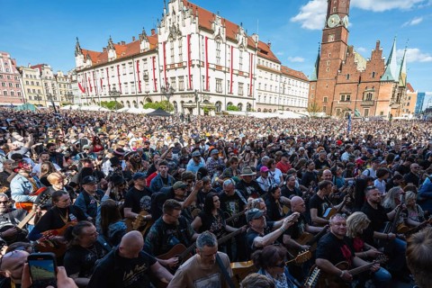 WROCLAW, POLAND - MAY 1, 2025: World Guitar Record concert, 8122 participants played Jimi Hendrix's