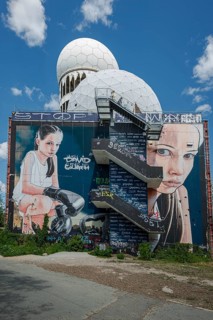 Graffiti on the former US eavesdropping facility on Teufelsberg in Grunewald, Berlin, Germany