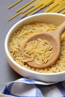 Semi di Orzo, Italian pasta in the form of barley grains, and spaghetti, pasta from Italy