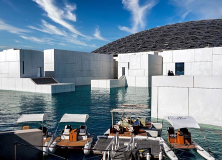 Louvre Abu Dhabi architecture, art museum by French architect Jean Nouvel, buildings on Saadiyat
