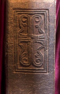 Chiselled stone decoration on a column in the interior of the monolithic rock-hewn church of Biete