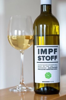Marketing campaign by the company In-Spirit from Hövelhof, wine named as a vaccine, beverage brand