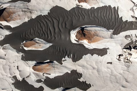 Aerial view of the striking pumice field formations in Catamarca, Argentina, showcasing unique