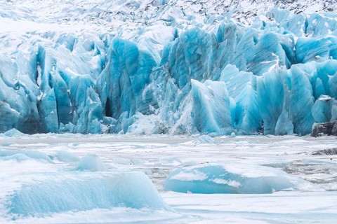 Glacier lagoon, glacier ice, forged glacial lake, snow, winter, Svinafellsjökull,