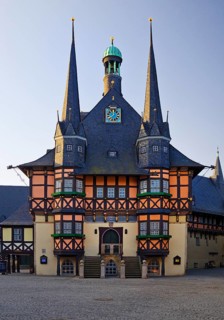 Market square with town hall, Wernigerode, Harz, Saxony-Anhalt, Germany