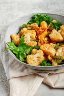 Fried cauliflower salad, with spices and herbs, homemade, no people