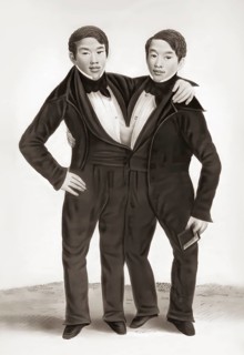 Chang and Eng Bunker, 1811–1874, known as the Siamese Twins, digitally edited