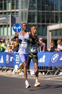 Stanley Kurgat Kenya and Haimro Alame Israel on Potsdamer Platz at the 50th BMW Berlin Marathon