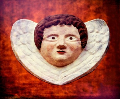 Old angel figure, late Renaissance stone carving, Rinnesches Haus, Kornmarkt, Osterode am Harz,