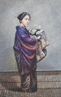 Women's life in Japan, Japanese mother with infant in her arms, Japanese woman, around 1885,