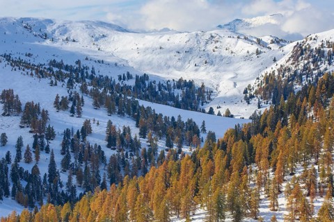 Winterly mountain panorama in biosphere reserve Nockberge, Carinthia, Austria