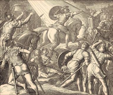 Rider on the Horse with golden armour, to fight Heliodorus, Old Testament, by Julius Schnorr von
