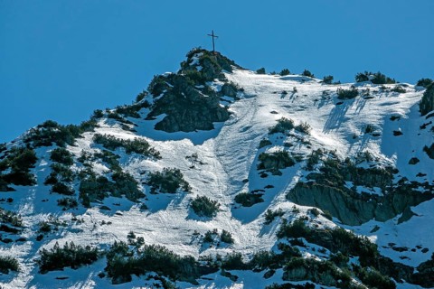 Summit with Rubihorn summit cross, Oberstdorf, Oberallgäu, Allgäu Alps, Allgäu, Bavaria, Germany