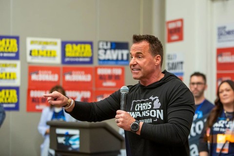 Detroit, Michigan USA - 19 April 2026 - Chris Swanson campaigns for Michigan governor at the