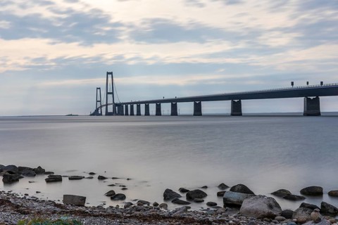 Storebelt Bridge seen from Halsskov Odde viewpoint, East Bridge, Denmark