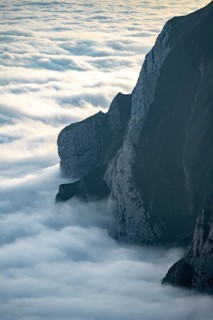 High fog in the valley, view from Säntis, Appenzell Ausserrhoden, Appenzell Alps, Switzerland