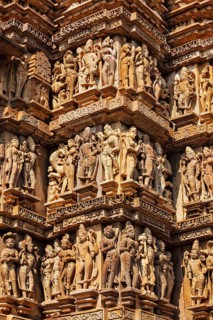 Famous stone carving sculptures, Vishvanath Temple, Khajuraho, India. Unesco World Heritage Site