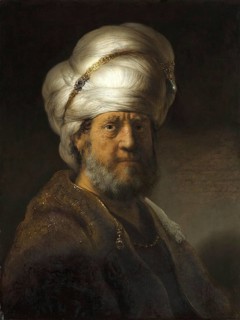 Man in Oriental Dress, painting by Rembrandt van Rijn (1606) (1669), Historic, digitally enhanced