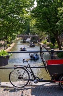 The old town centre of Utrecht, Oudegracht, around 2 km long with many old houses, shops,