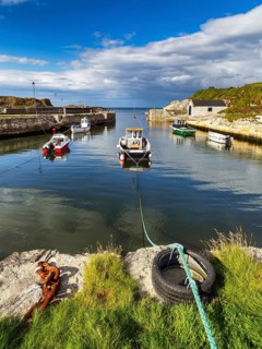 Picturesque harbour with fishing boats, film set, film location for Game of Thrones, Iron Island
