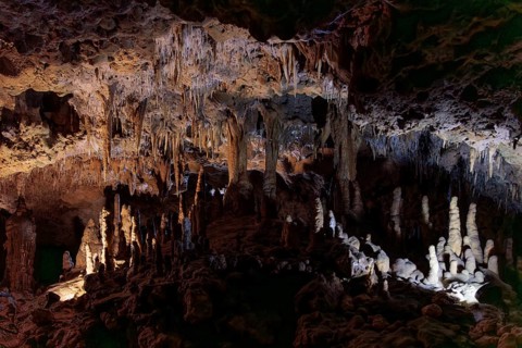 Limestone rock formations in a cave at Florida Caverns State Park in the Florida panhandle near