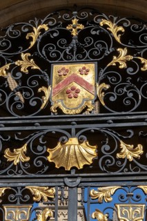 Detail, entrance gate, All Souls College, Oxford, England, Great Britain