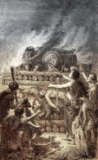 Patroclus cremated on a funeral pyre, Greek mythology