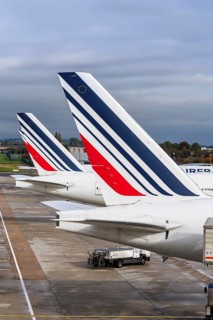 Air France tail units at Charles de Gaulle airport in Paris, France