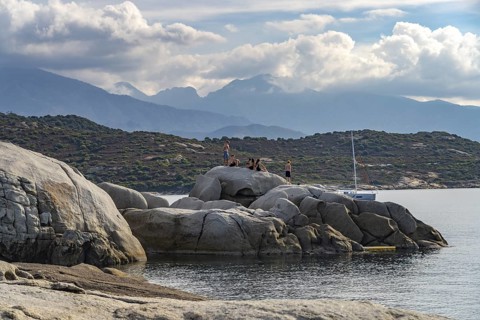 Rocks at Plage du Rocher beach at Punta di Spanu near Lumio, Corsica, France