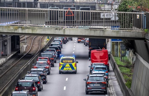 Emergency lane, police vehicle, highway police, patrol car on the way to a location on the