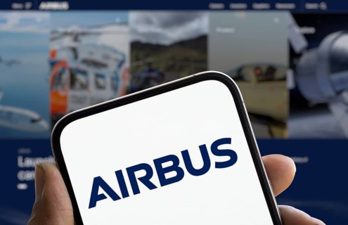 Airbus logo is displayed on smartphone. Airbus Se is a European aerospace corporation.