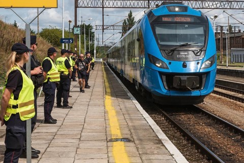 KOSTRZYN NAD ODRA, POLAND - AUGUST 1, 2019: Train with music festival Pol'and'Rock fans enters the