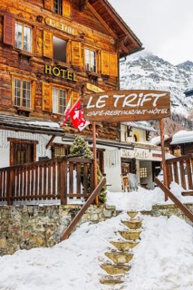Historic Hotel Le Trift, mountain village of Zinal, Val d'Anniviers, Valais Alps, Canton Valais,