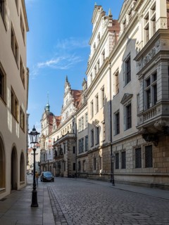 Schlossstraße with east facade of the Residenzschloss in the old town of Dresden, Saxony, Germany