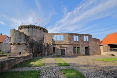 Historic medieval moated castle, fortress, ruins, Friedewald, Hesse, Rhön, Germany