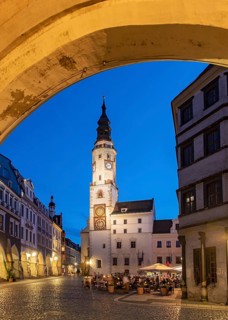 Old Town Hall Clock Tower and Lower Market Square, Untermarkt, Görlitz, Goerlitz, Germany