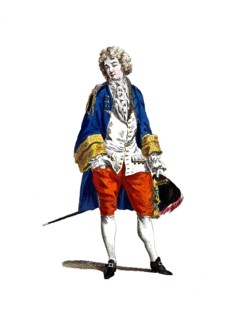 Historical clothing, fashion over time, clothing of a French nobleman in 1700, France, digitally