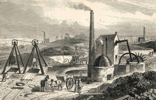 Whimsey or engine for drawing coal in the collieries of Staffordshire, England in the 19th century.
