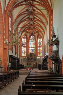 Interior view of the late Gothic pilgrimage church of the Visitation of Mary, Klausen, Moseleifel,