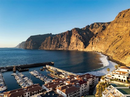 Drone view of Los Gigantes and town Puerto de Santiago, Tenerife