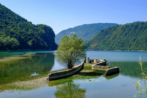 Lago del Corlo, Cismon reservoir, Arsie' Bivio Agana, Arsie, Veneto, Italy