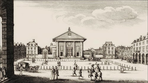 Square before the market hall, Covent Garden, London, after Hollar, 1647