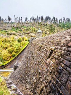 Autumn colors over Pen y Garreg Dam and Reservoir, Elan Valley, Rhayader, Powys, Wales, UK