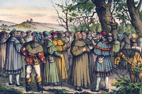 Martin Luther preaching outside