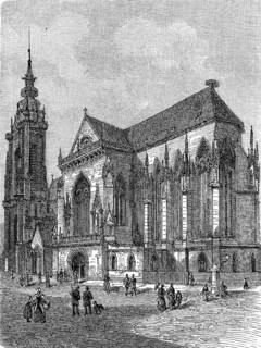 The cathedral of Colmar, Alsace, France, in 1880, Historical, digital reproduction of an original