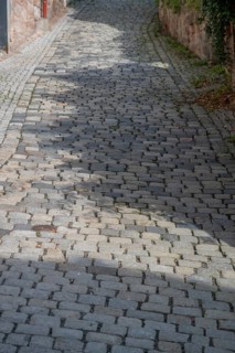 Street paving with basalt stones in the old town centre, Kulmbach, Upper Franconia, Bavaria,