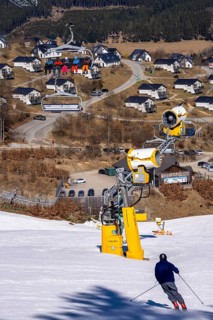 Winter sports area in the Sauerland, Winterberg ski lift carousel, artificial snow slopes,