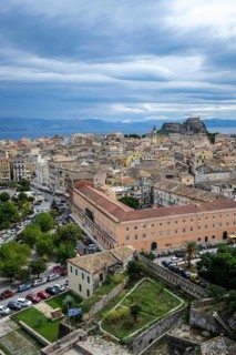 Corfu Town, Corfu, Greece, City overview Corfu Town with the Greek Orthodox Church of Agios